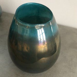Gold and aqua iridescent glass with bronze at base